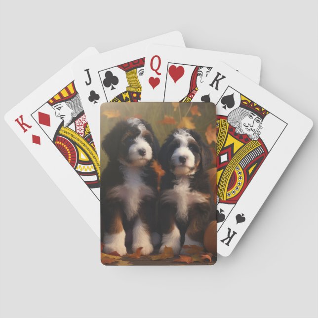 Bernedoodle Puppy Autumn Delight Pumpen Spielkarten (Rückseite)
