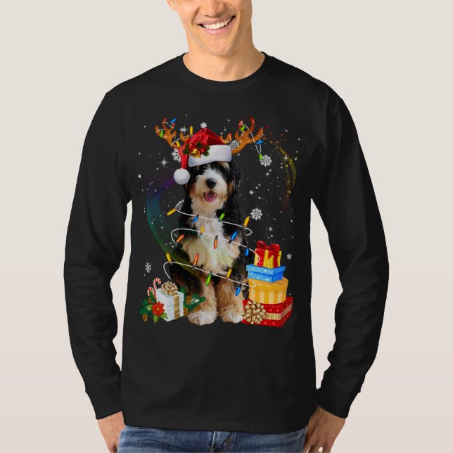 Bernedoodle Reindeer Christmas Lights Funny Dog Xm T-Shirt (Vorderseite)