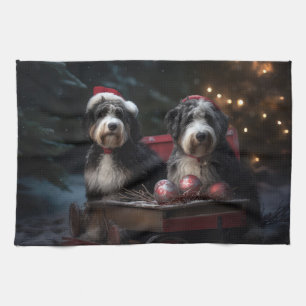 Bernedoodle Schnee-Schlitten-Weihnachtsdekoration  Geschirrtuch