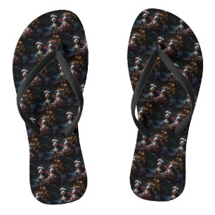 Bernedoodle Snowy Sleigh Weihnachtsdekor Flip Flops
