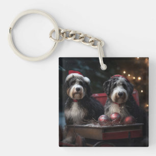 Bernedoodle Snowy Sleigh Weihnachtsdekor Schlüsselanhänger