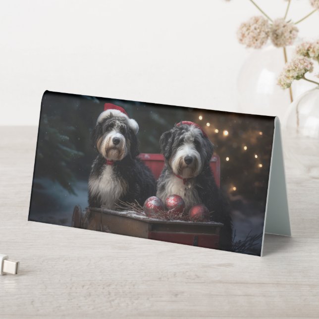 Bernedoodle Snowy Sleigh Weihnachtsdekor Tischaufsteller (In Situ (Tisch))