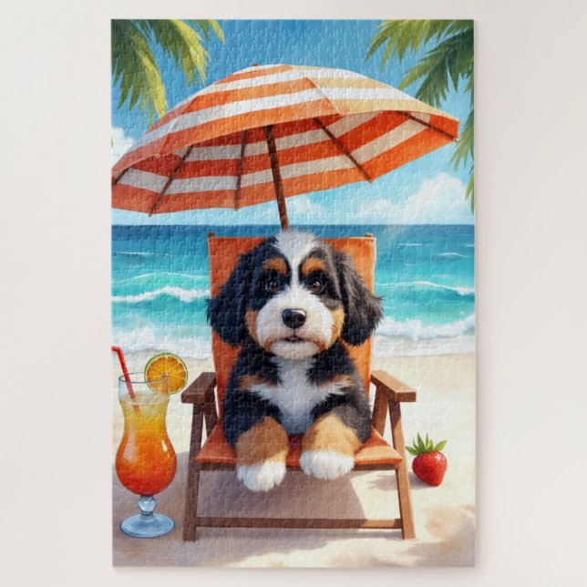 Bernedoodle Strand Chill Szene (Vertikal)