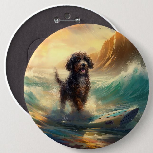 Bernedoodle-Strand-Surfing-Gemälde Button (Vorne & Hinten)