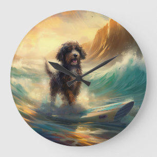 Bernedoodle-Strand-Surfing-Gemälde Große Wanduhr