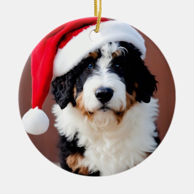 Bernedoodle Weihnachten Keramik Ornament (Vorne)