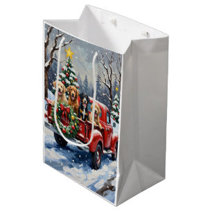 Bernedoodle Weihnachten Rotes Lastwagen Ferien Mittlere Geschenktüte