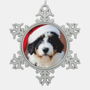 Bernedoodle Weihnachten Schneeflocken Zinn-Ornament