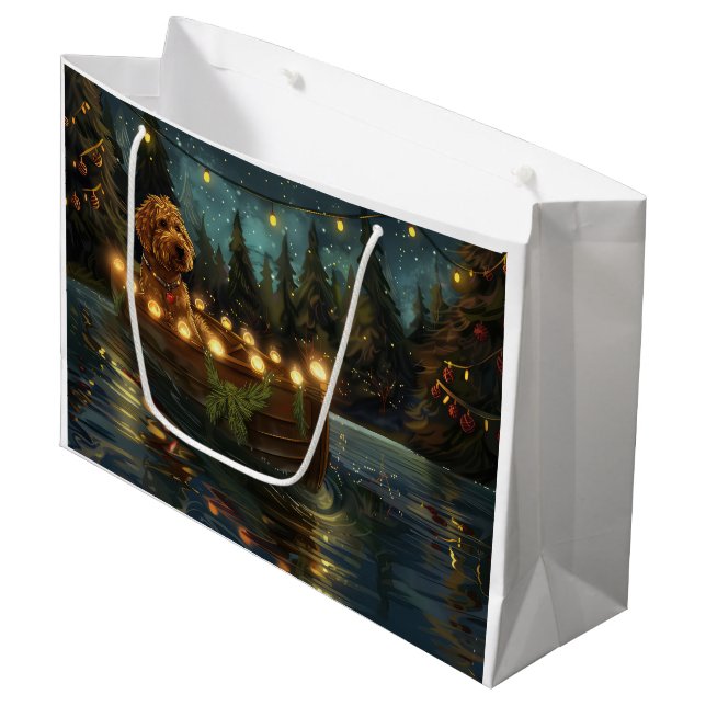 Bernedoodle Weihnachtsfeiertage Große Geschenktüte (Vorderseite Schrägansicht)