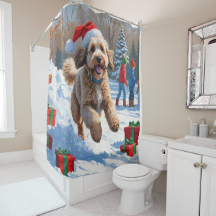 Bernedoodle Weihnachtsfest Schnee Szene Duschvorhang