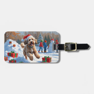 Bernedoodle Weihnachtsfest Schnee Szene Gepäckanhänger