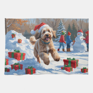 Bernedoodle Weihnachtsfest Schnee Szene Geschirrtuch