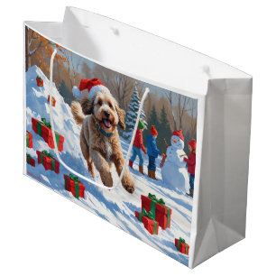 Bernedoodle Weihnachtsfest Schnee Szene Große Geschenktüte