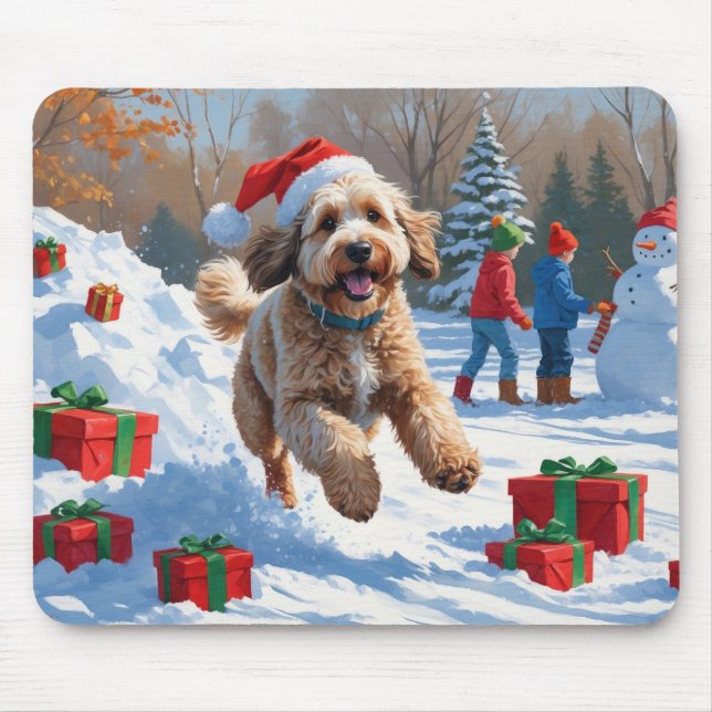 Bernedoodle Weihnachtsfest Schneeszene Mousepad (Vorne)