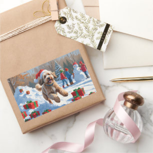 Bernedoodle-Weihnachtsfest-Schneeszene Rechteckiger Aufkleber