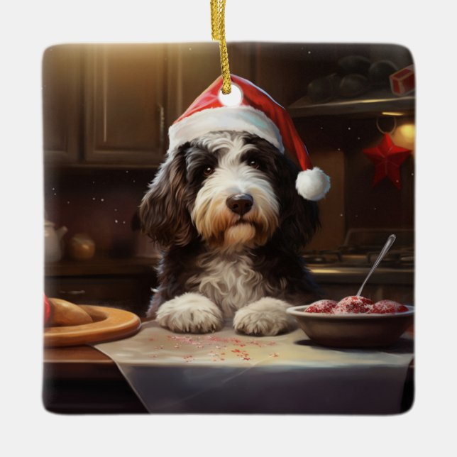 Bernedoodle Weihnachtskost Feiertag Keramikornament (Vorderseite)