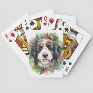Bernedoodle-Weihnachtskranz Festiver Hund Spielkarten