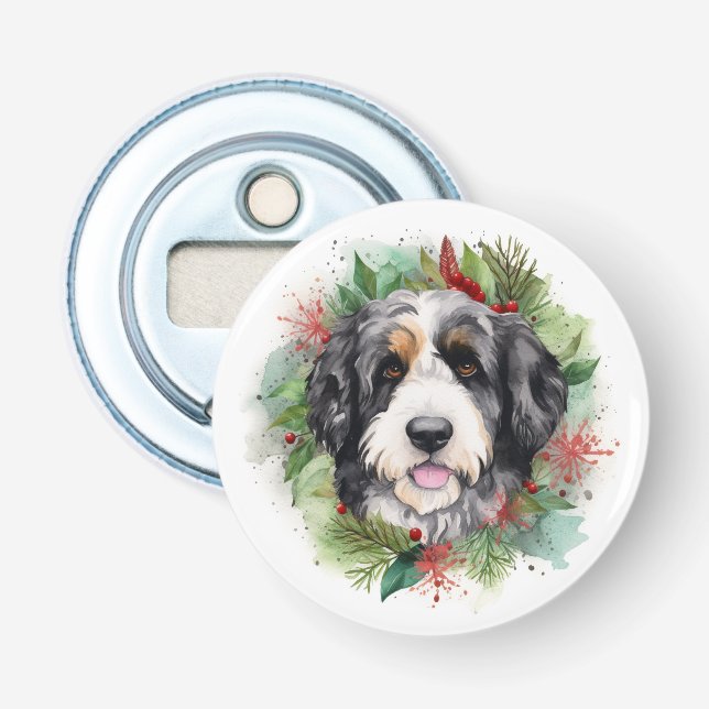 Bernedoodle Weihnachtsmann Festliche Jungfrau Flaschenöffner (Vorderseite)