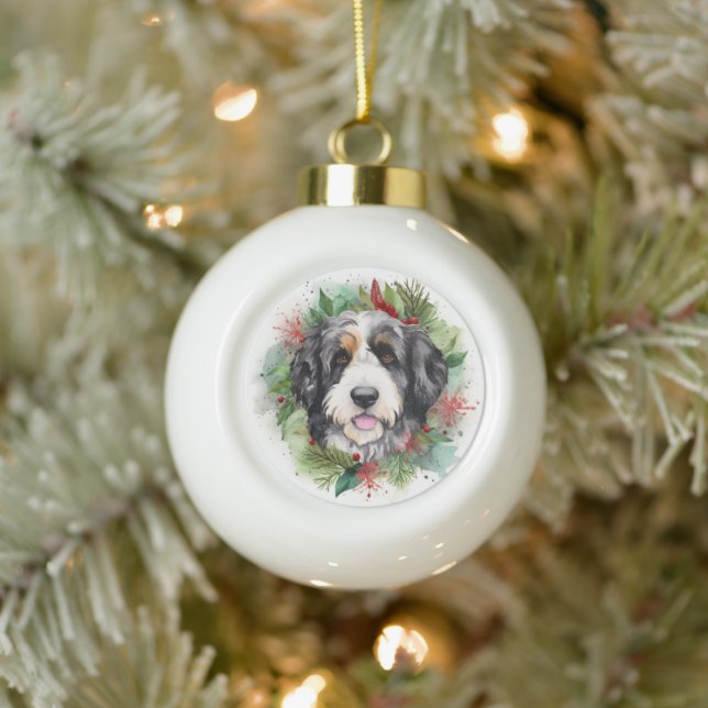 Bernedoodle Weihnachtsmann Festliche Jungfrau Keramik Kugel-Ornament (Baum)