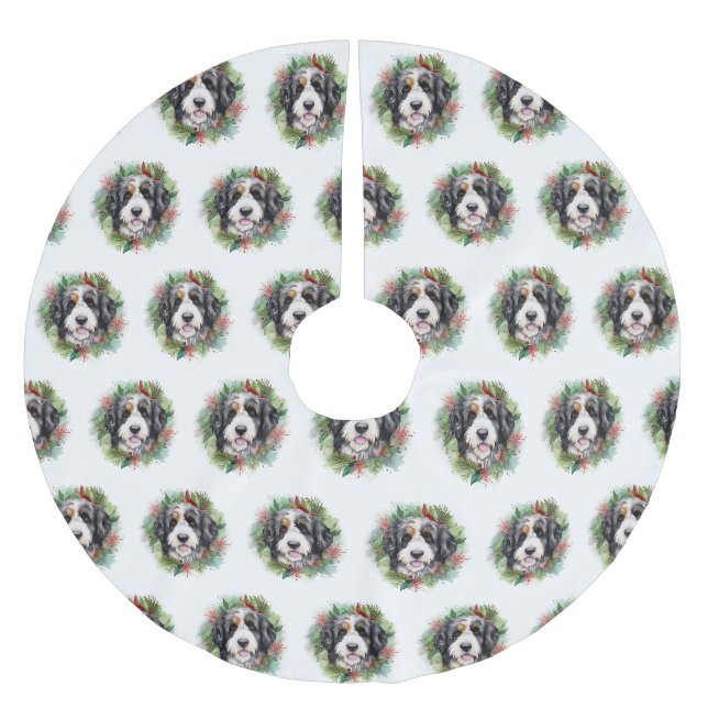Bernedoodle Weihnachtsmann Festliche Jungfrau Polyester Weihnachtsbaumdecke (Vorderseite)