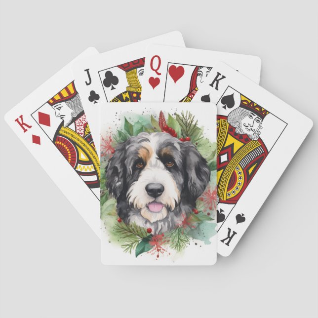 Bernedoodle Weihnachtsmann Festliche Jungfrau Spielkarten (Rückseite)