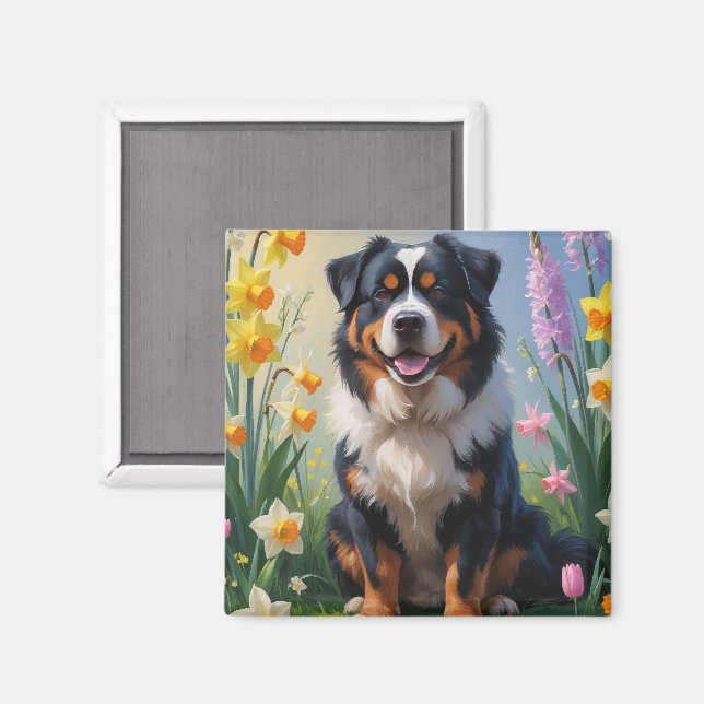 Berner Berg Frühlingsblumen Malerei Magnet (Vorderseite/Rückseite)