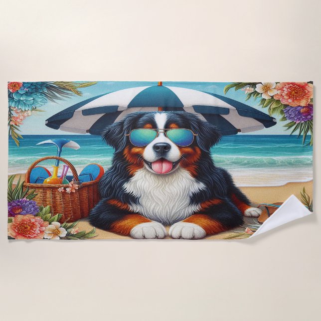 Berner Bliss: Cooler Hund mit Sonnenbrille Strandtuch (Vorderseite)