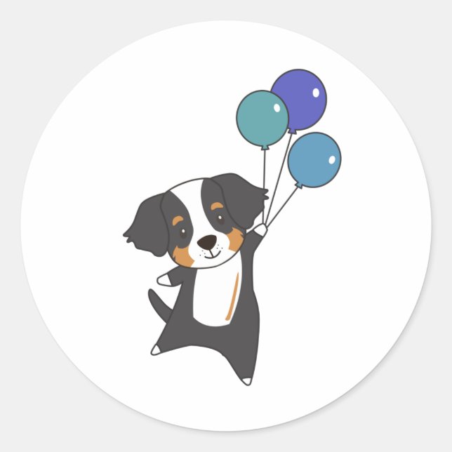 Berner Hund fliegt mit Balloons süß Runder Aufkleber (Vorderseite)