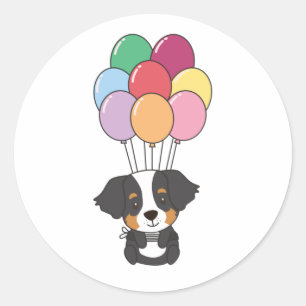 Berner Hund fliegt mit farbenfrohen Balloons Runder Aufkleber