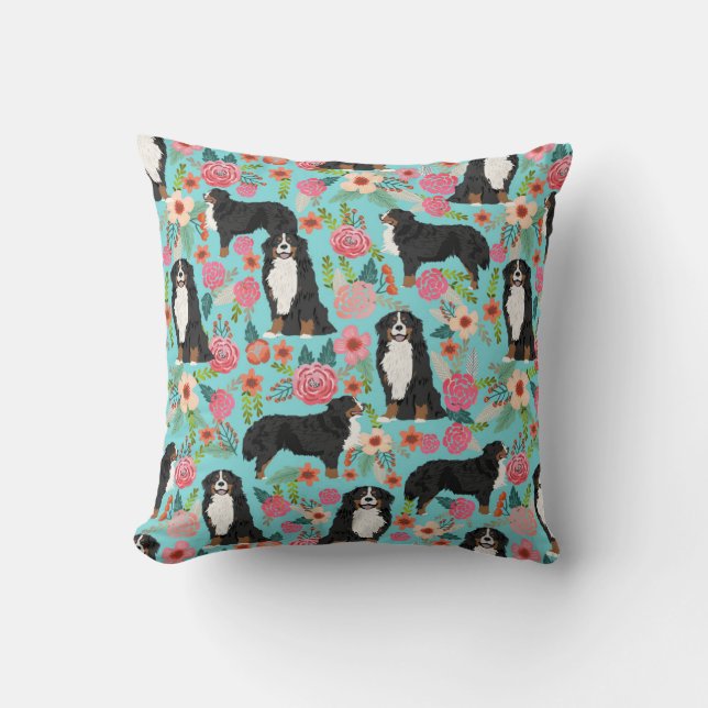 Berner Hund Florals Kissen (Vorderseite)