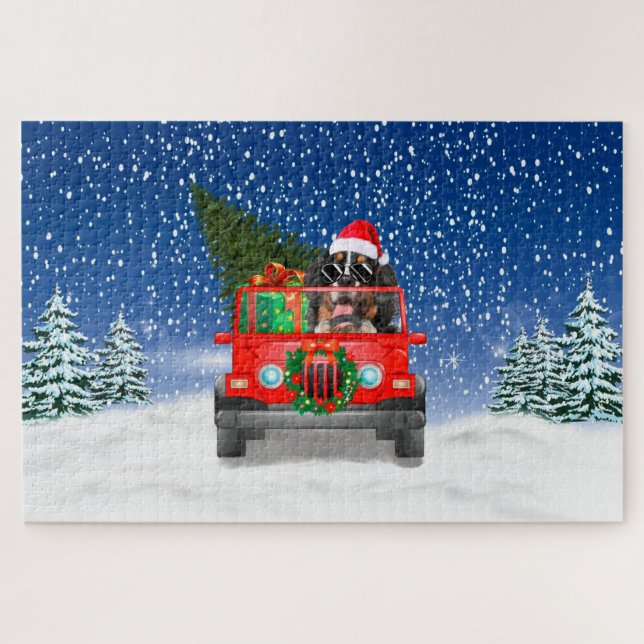 Berner Hund mit Weihnachtsgeschenken (Horizontal)