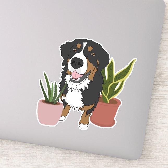 Berner Hund Welpen und Pflanze Aufkleber (Detail)