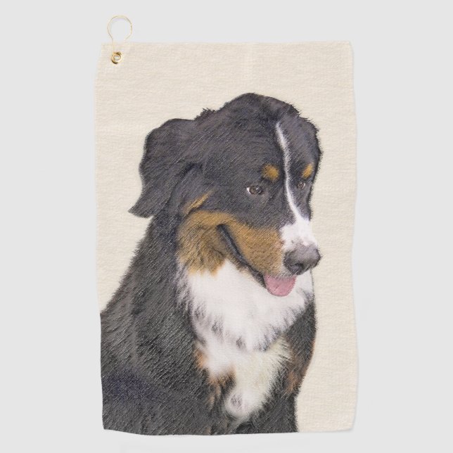 Berner Hundemalerei - Original Hundekunst Golfhandtuch (Vorderseite)