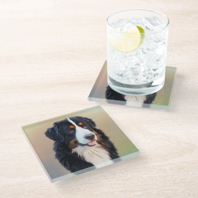 Berner Hundkunst Glasuntersetzer (Schrägansicht)