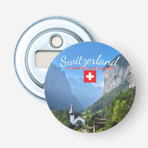 Berner Oberland Landschaft, Schweiz mit Flagge Flaschenöffner