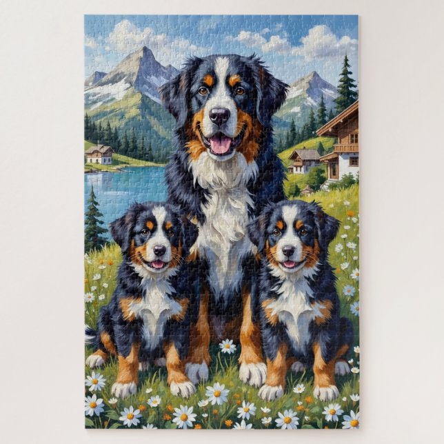 Berner Sennenhund Alpine Wiese Kunst (Vertikal)
