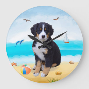 Berner Sennenhund am Strand Große Wanduhr