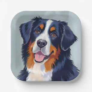 Berner Sennenhund   Aquarellmalerei Pappteller