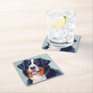 Berner Sennenhund   Aquarellmalerei Rechteckiger Pappuntersetzer
