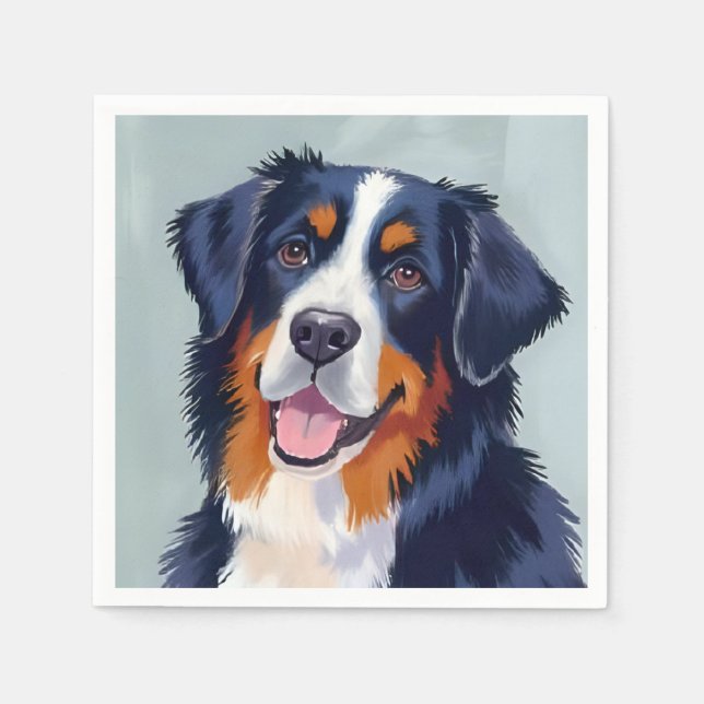 Berner Sennenhund | Aquarellmalerei Serviette (Vorderseite)