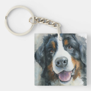 Berner Sennenhund Aquarellporträt Schlüsselanhänger