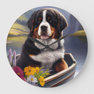 Berner Sennenhund auf einem Paddel: Ein landschaft Große Wanduhr