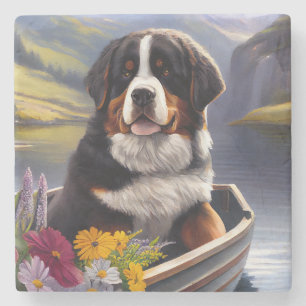 Berner Sennenhund auf einem Paddle: Ein landschaft Steinuntersetzer