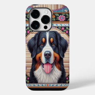Berner Sennenhund Blumige Farbige Umrandung Case-Mate iPhone 14 Pro Hülle