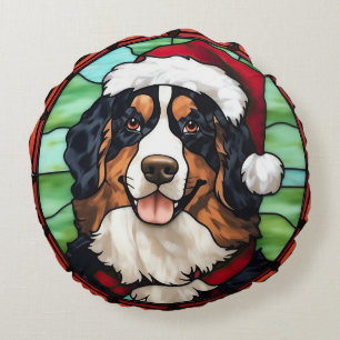 Berner Sennenhund Buntglas Weihnachten Rundes Kissen