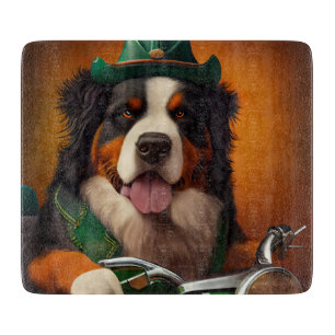 Berner Sennenhund fährt Fahrrad am St. Patrick's D Schneidebrett