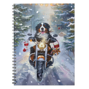 Berner Sennenhund fährt Motorrad Weihnachten Notizblock