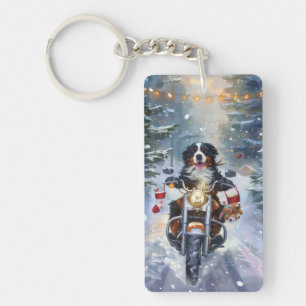 Berner Sennenhund fährt Motorrad Weihnachten Schlüsselanhänger