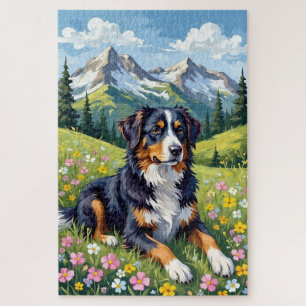 Berner Sennenhund Frühlingstalpine Wiese