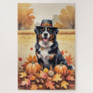 Berner Sennenhund im Herbstlaub Thanksgiving Kunst